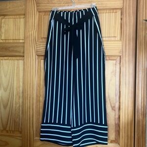 INC International Concepts Black & White Striped Wide Leg Tie Waist Pants